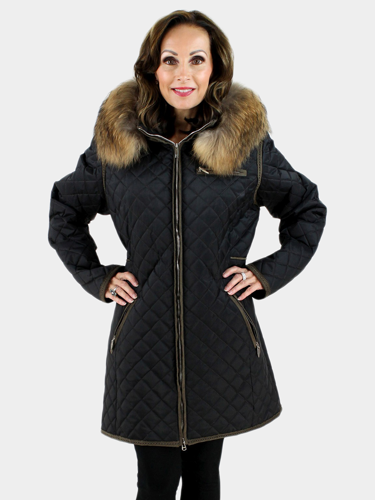 Woman's Black Fabric Quilted Jacket 