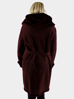 Christia Woman's Deep Wine Hooded Shearling Parka