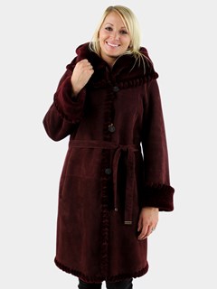 Christia Woman's Deep Wine Hooded Shearling Parka