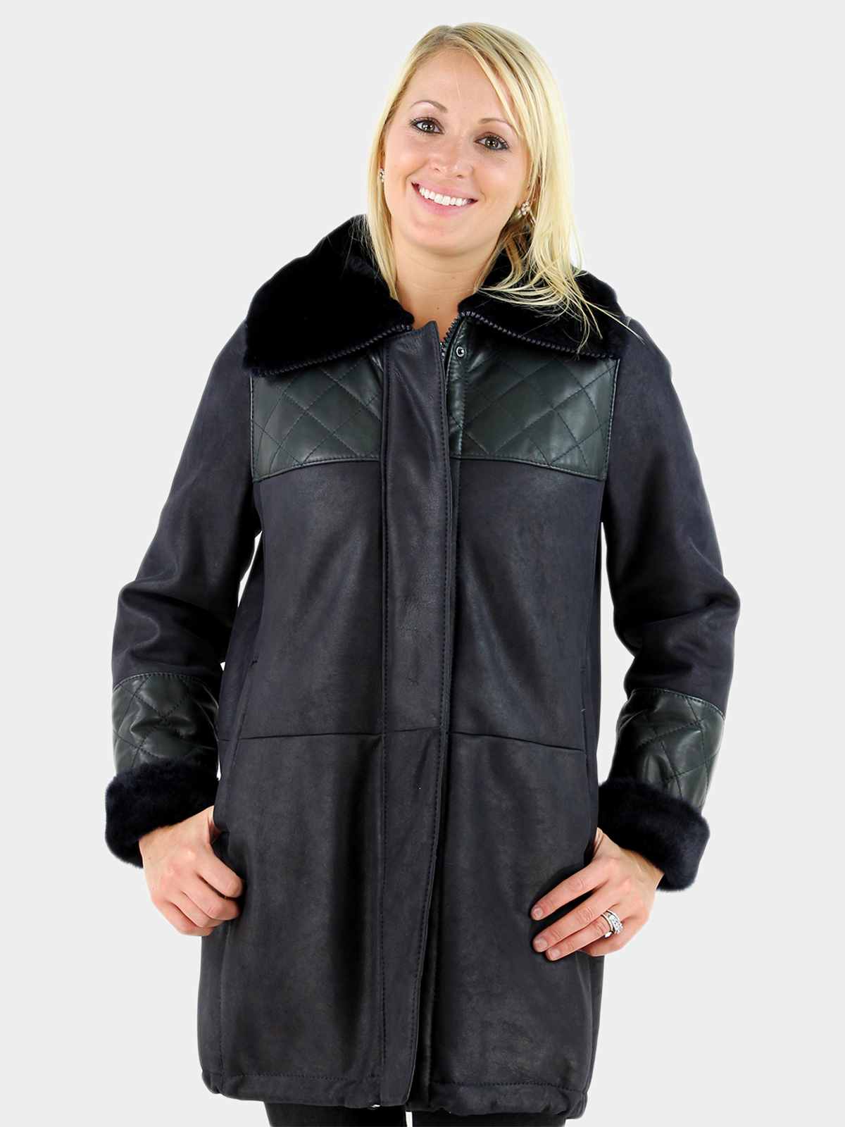 Woman's Navy Shearling Jacket