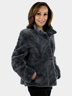 Woman's Steel Grey Sculptured Sheared Mink Fur Jacket