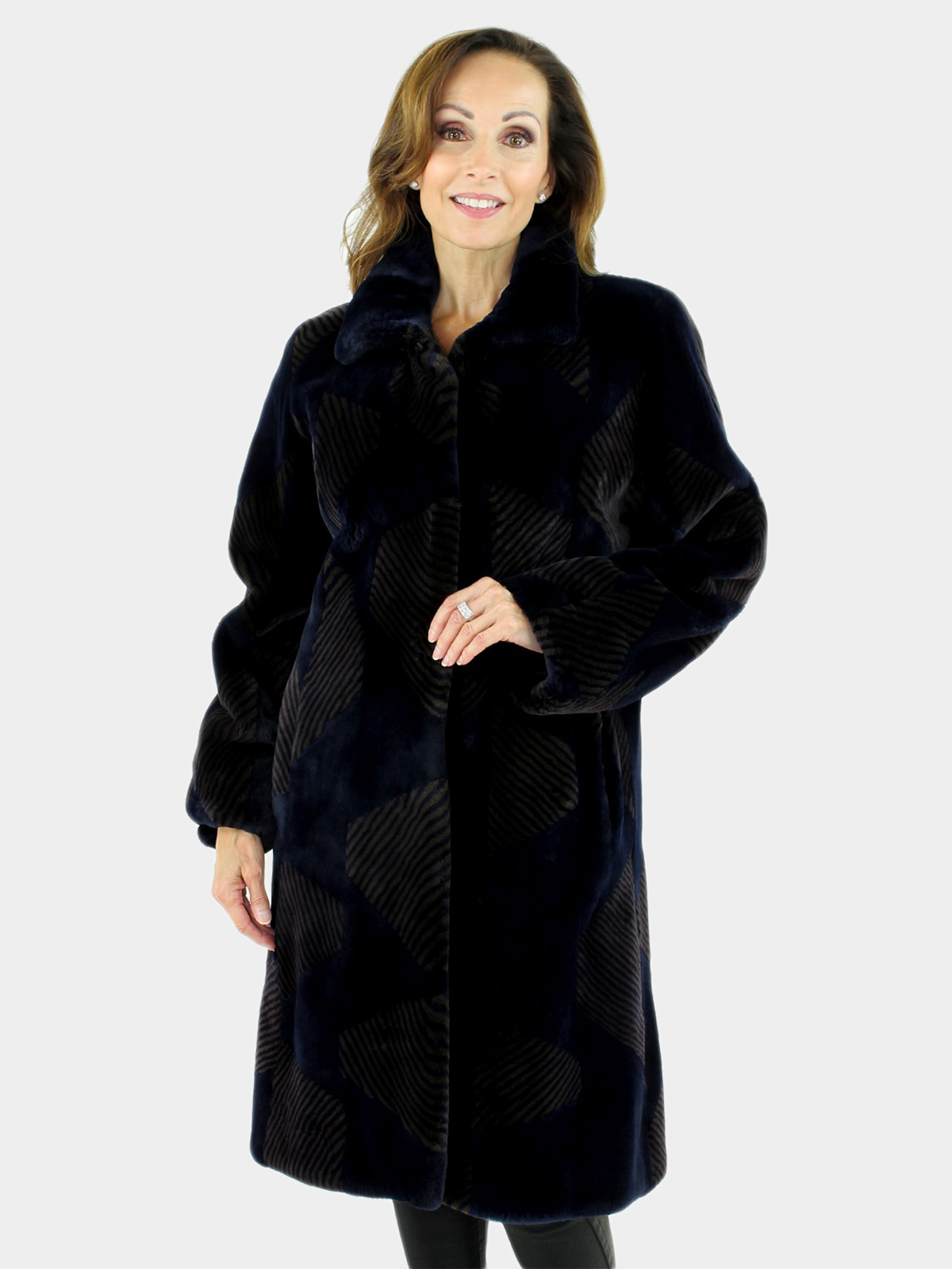 Woman's Navy Sheared Beaver Fur 7/8 Coat