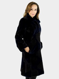 Woman's Navy Sheared Beaver Fur 7/8 Coat