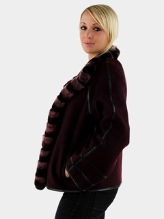 Woman's Berry Cashmere Wool Jacket with Rex Rabbit Fur Trim
