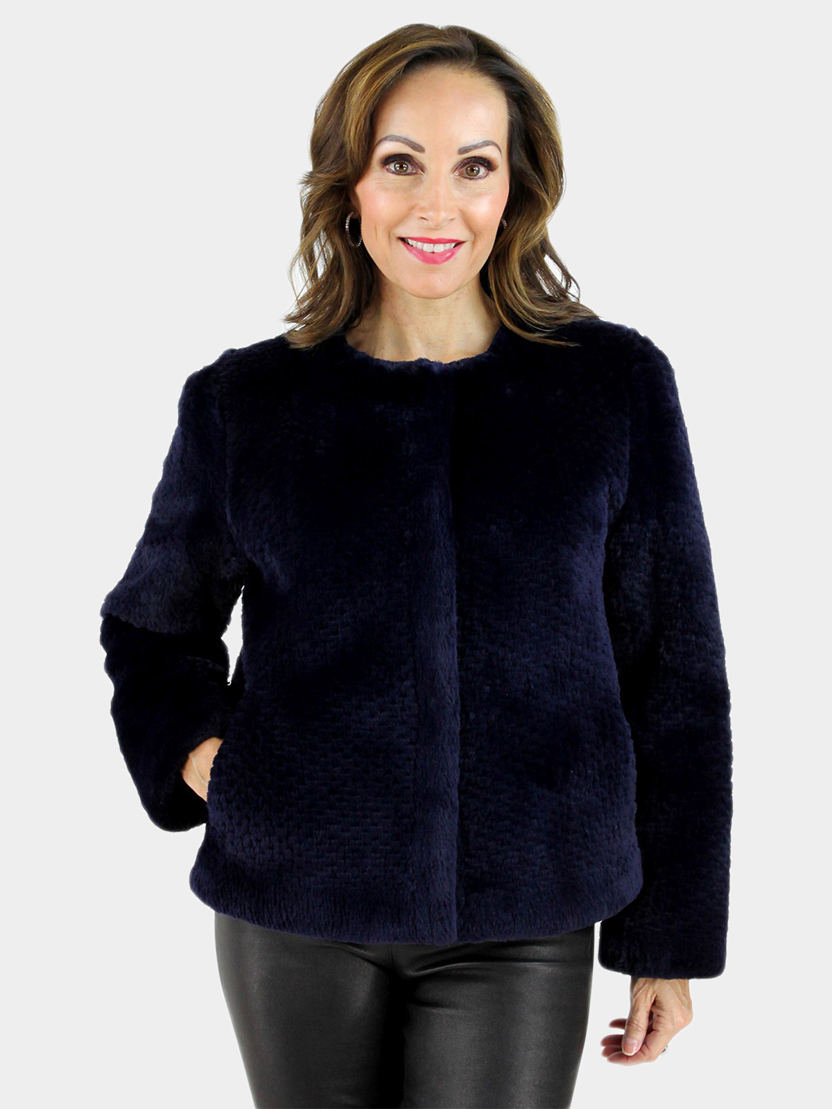 Gorski Woman's Navy Punched Sheared Beaver Fur Jacket