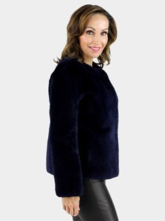 Gorski Woman's Navy Punched Sheared Beaver Fur Jacket