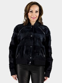 Woman's Navy Goat Fur Jacket