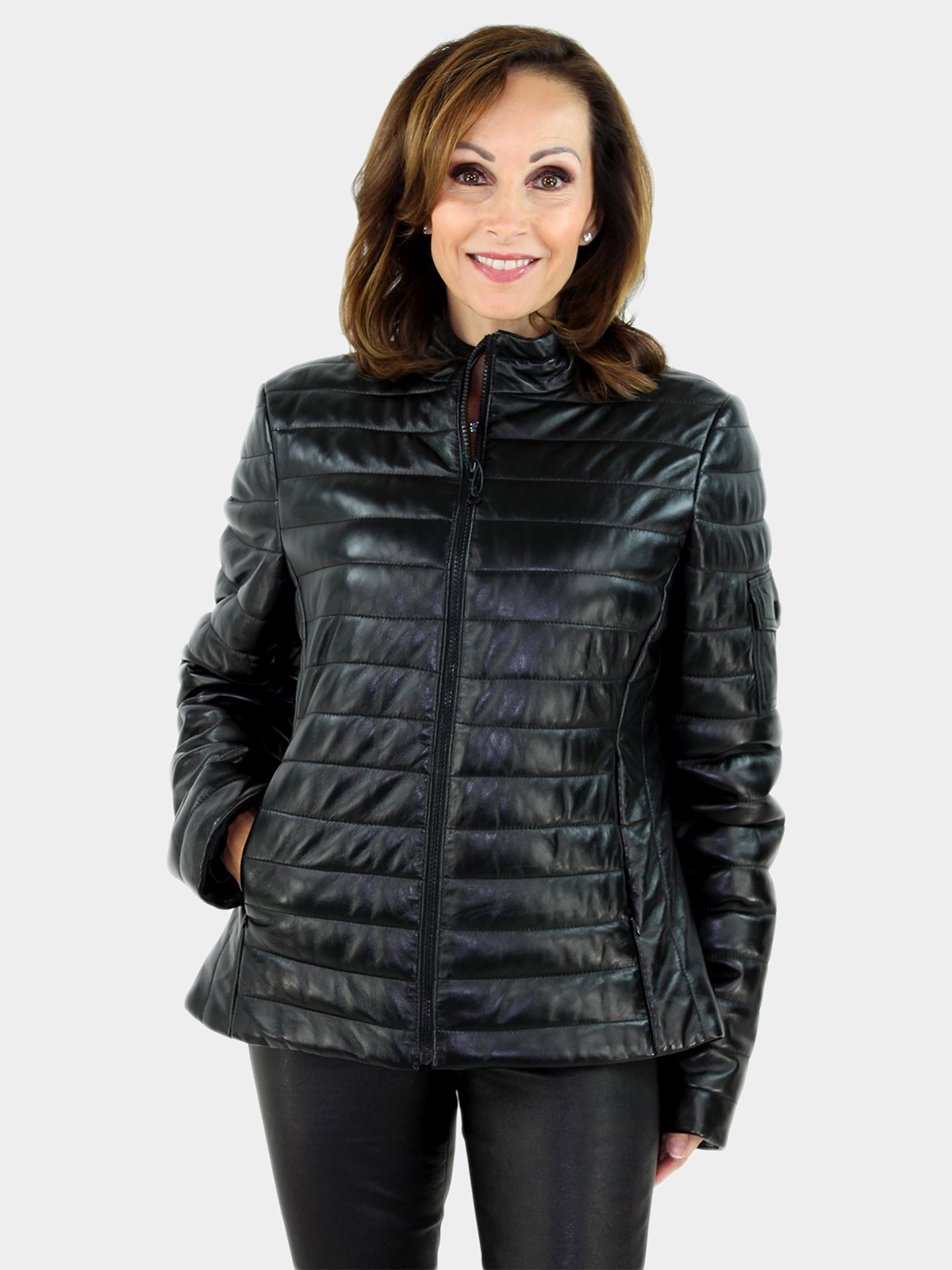 Women's Black Lash Leather Zipper Jacket