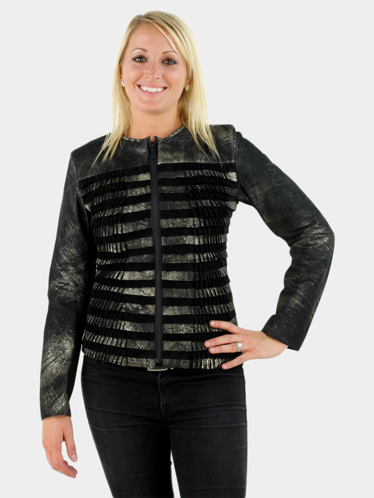 Woman's Black and Brushed Gold Suede Jacket 