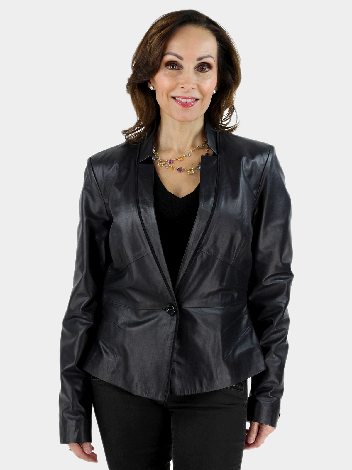 Woman's Navy Leather Jacket