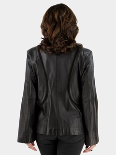 Woman's Brown Leather Jacket with Suede Trim