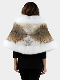 Woman's Natural Lynx Fur Stole with White Fox Trim