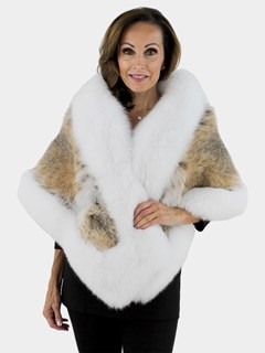Woman's Natural Lynx Fur Stole with White Fox Trim