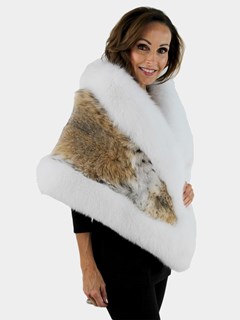 Woman's Natural Lynx Fur Stole with White Fox Trim