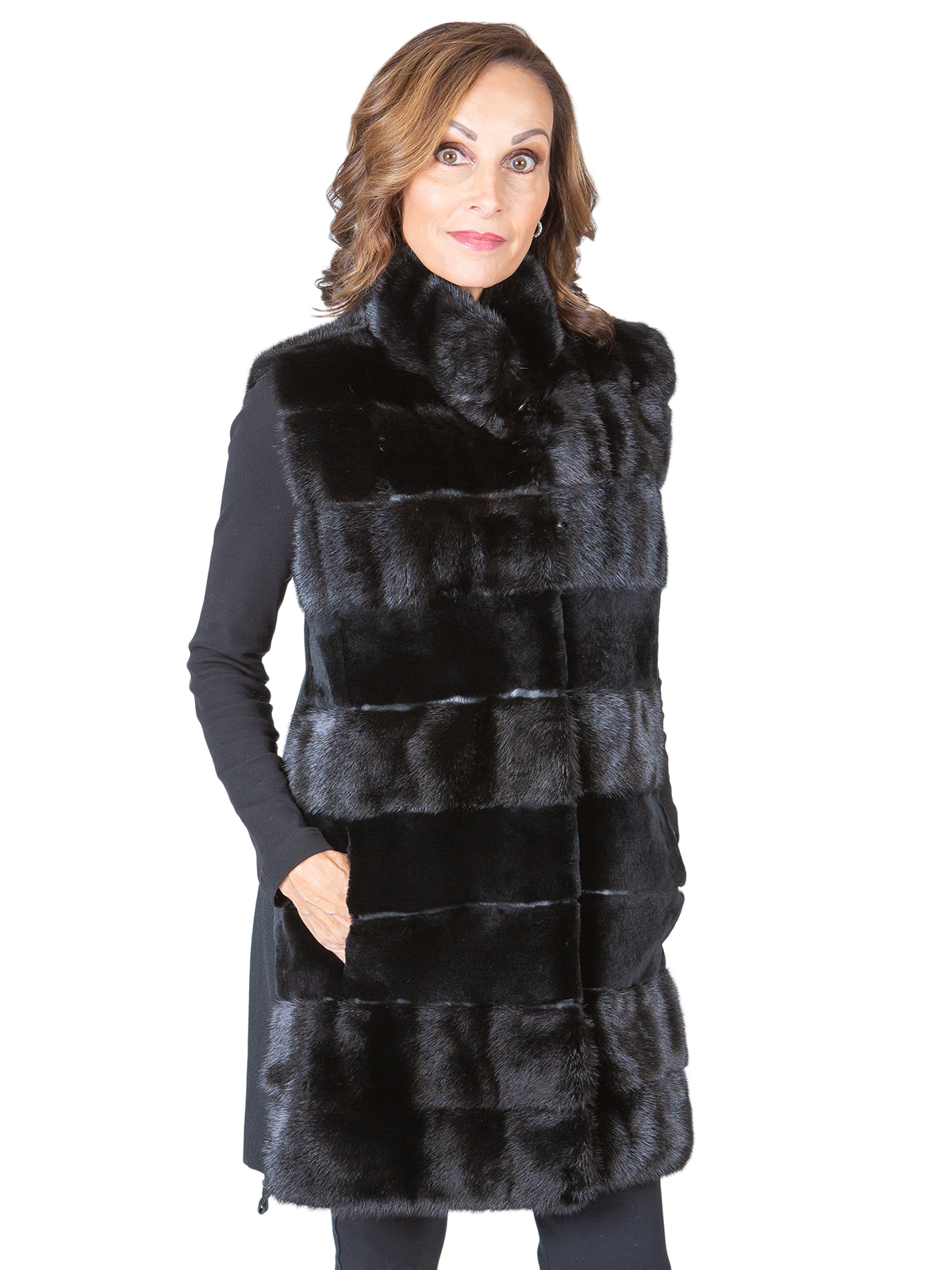 Woman's Black Sheared Mink Vest with Cashmere Back