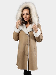 Woman's Wheat Nubuck Shearling Parka (Reversible)