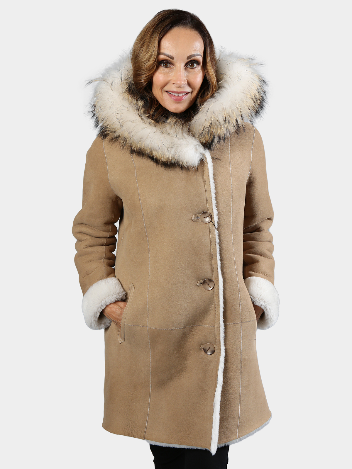 Woman's Wheat Nubuck Shearling Parka (Reversible)