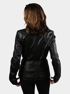 Woman's Black Leather Blazer with Belt