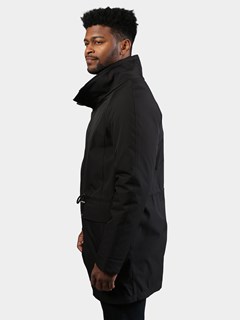 Man's Black Sheared Mink Fur Lined 3/4 Raincoat