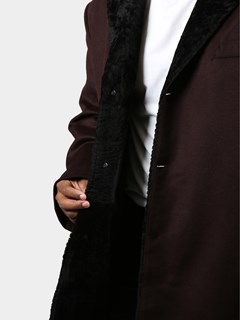 Man's Port Wool Coat with Black Astra Shearling Lining