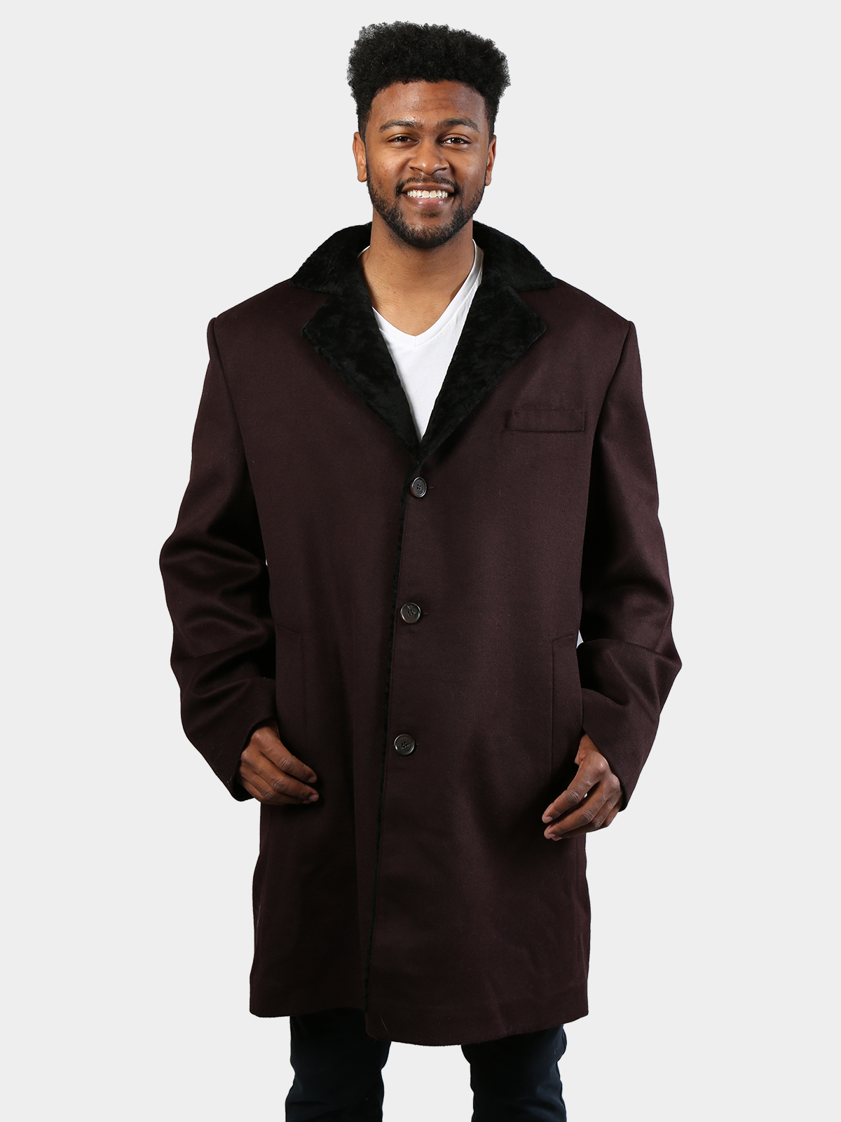 Man's Port Wool Coat with Black Astra Shearling Lining