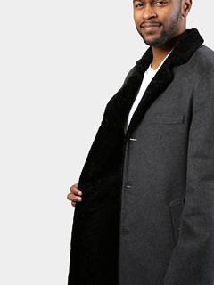 Man's Gray Wool Coat with Astra Shearling Lining