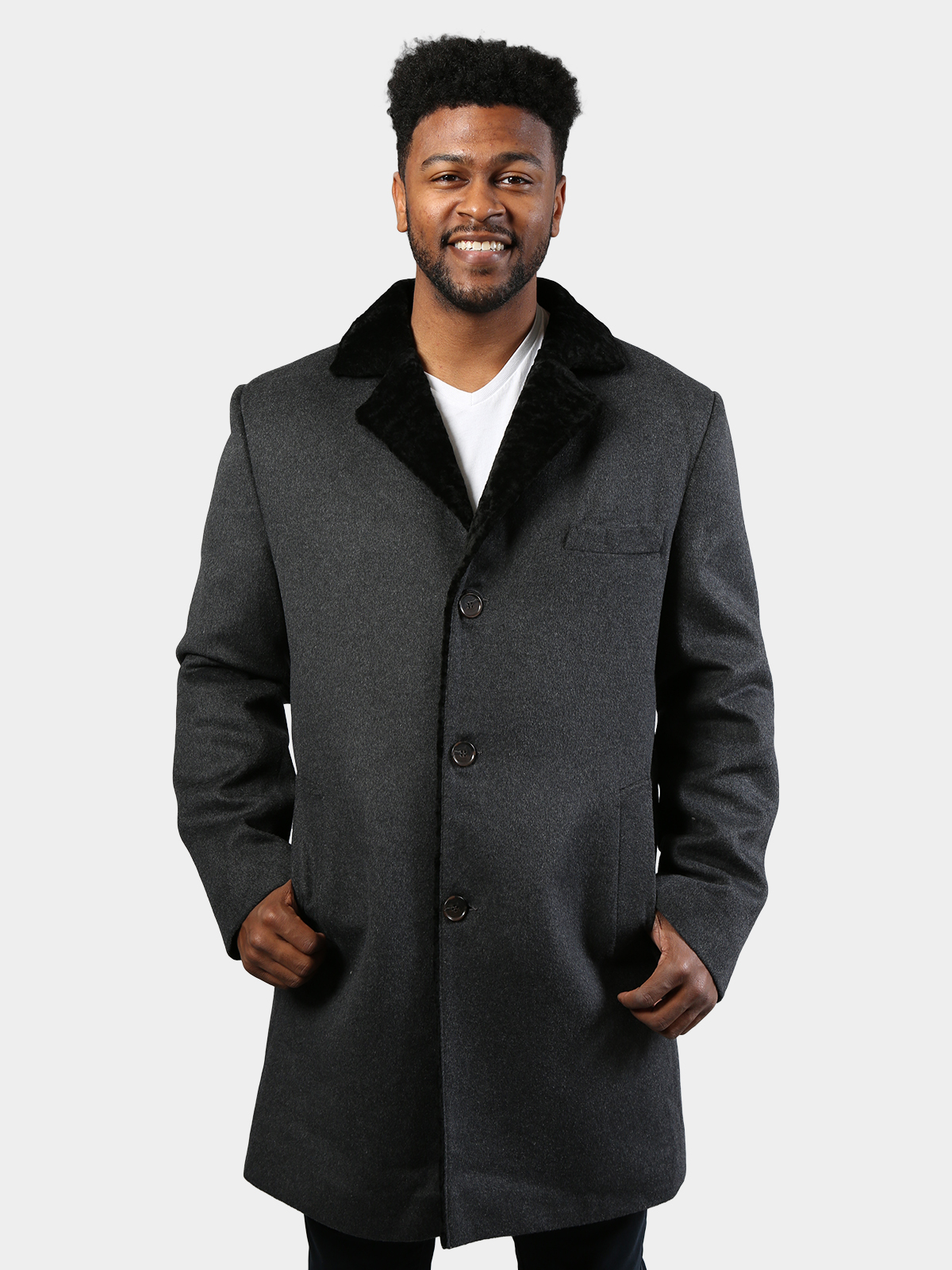 Man's Gray Wool Coat with Astra Shearling Lining