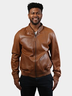 Man's Whiskey Suede Leather Jacket Reversing to Napa Leather