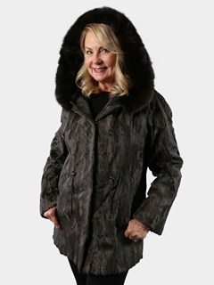 Woman's Gray Persian Lamb Jacket with Sable Trim