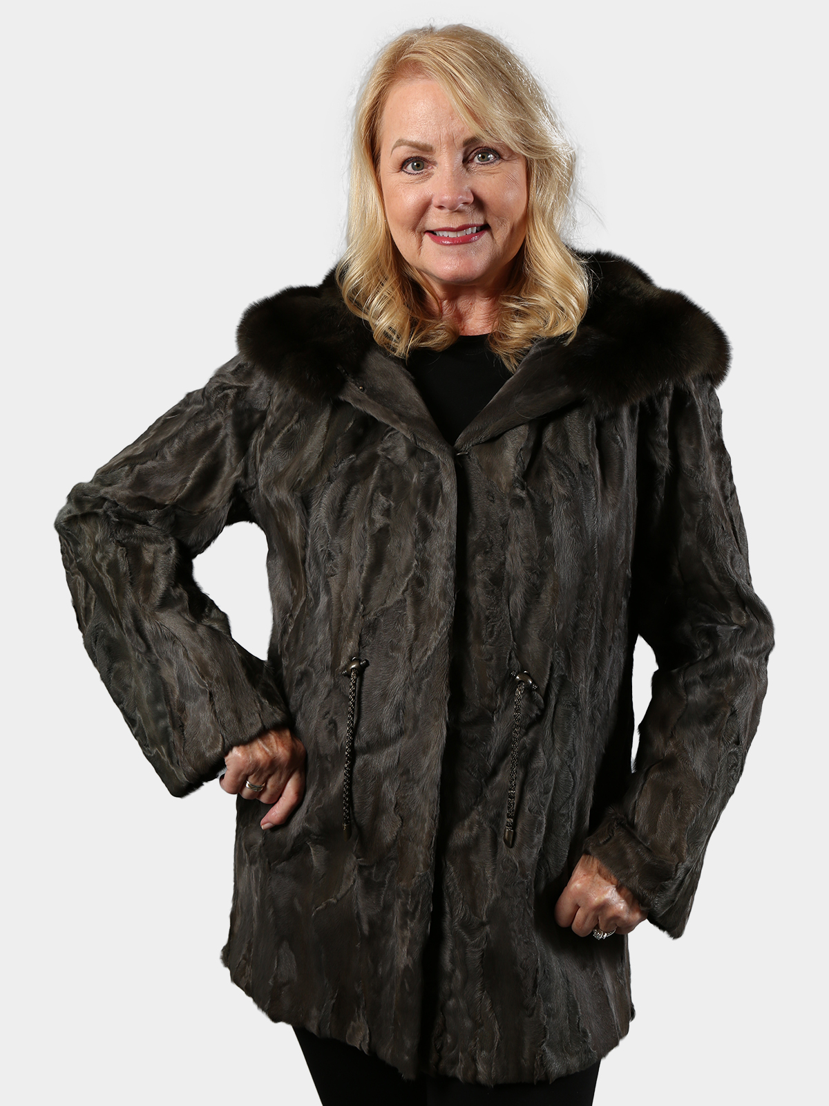 Woman's Gray Persian Lamb Jacket with Sable Trim