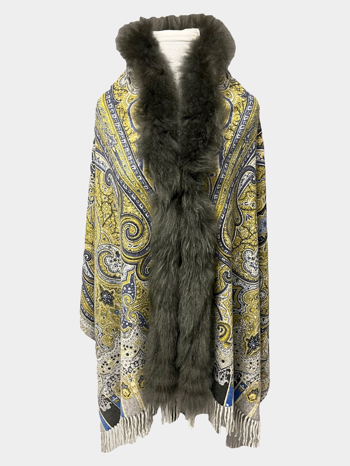 Woman's Gray Paisley / Animal Print Wool and Cashmere Blend Wrap