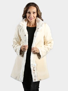 Woman's Mahogany Bleached Sheared Mink Fur Section Jacket