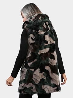 Woman's Camo Mink Fur Vest with Hood