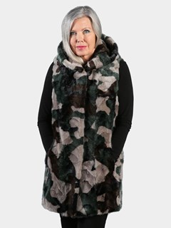 Woman's Camo Mink Fur Vest with Hood