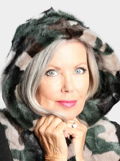 Woman's Camo Mink Fur Vest with Hood