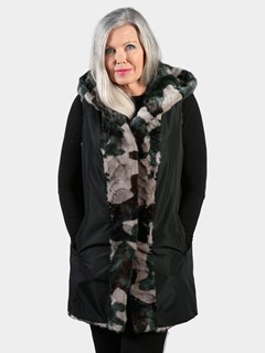 Woman's Camo Mink Fur Vest with Hood