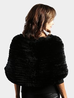 Woman's Black Knit Rex Rabbit Fur Stole