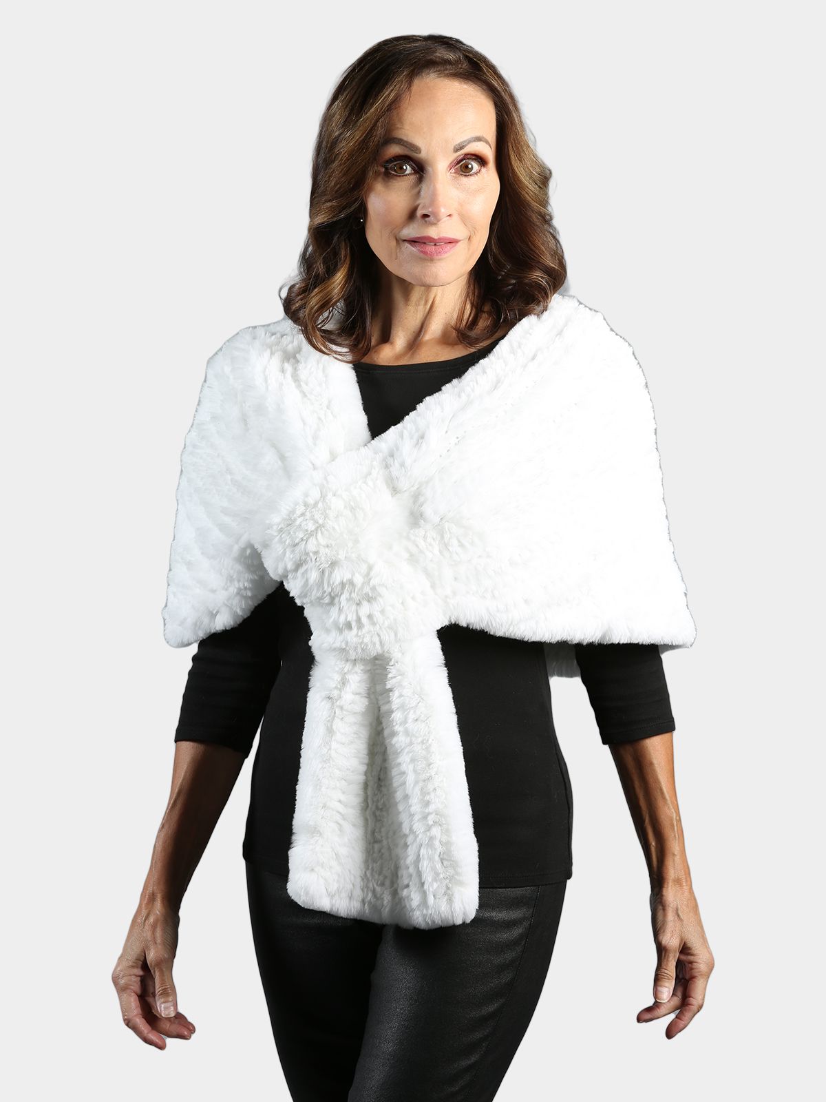 Day Furs Inc. Woman's Plus Size Black and White Rex Rabbit Fur Jacket