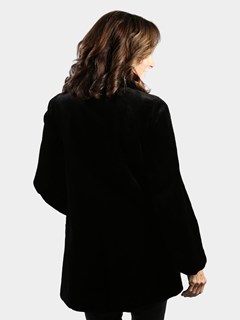 Woman's Black Sheared Mink Fur Jacket Reversible to Rain Taffeta