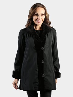 Woman's Black Sheared Mink Fur Jacket Reversible to Rain Taffeta