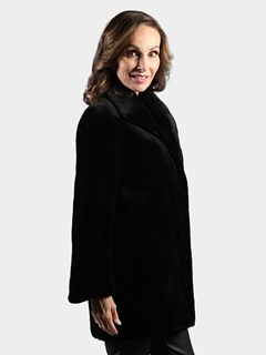 Woman's Black Sheared Mink Fur Jacket Reversible to Rain Taffeta