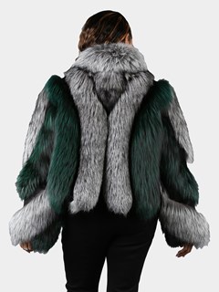 Woman's Natural Silver Fox and Green Dyed Fox Fur Jacket