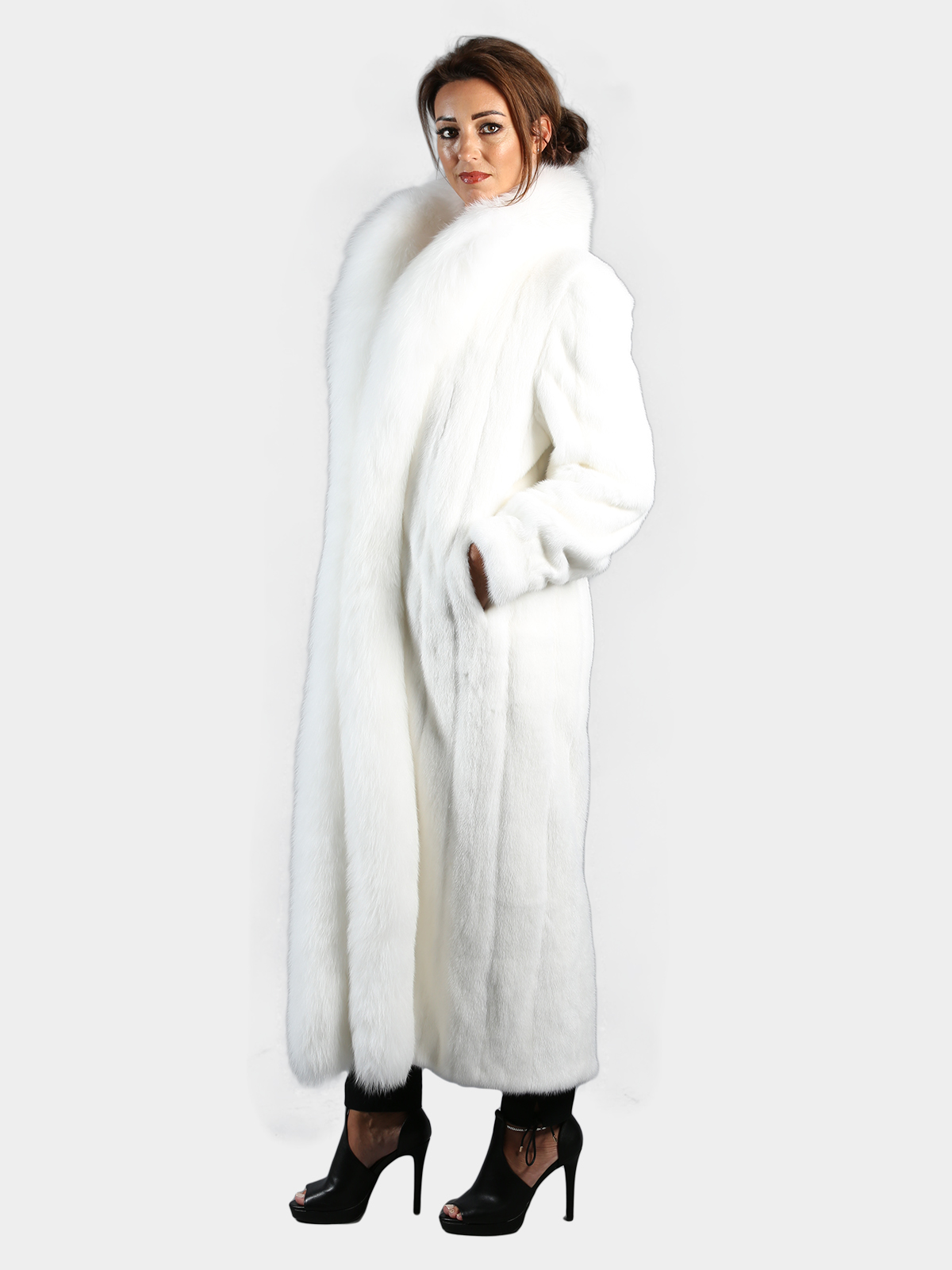Woman's White Female Mink Fur Coat - Day Furs