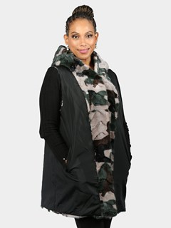Woman's Camo Mink Fur Vest with Hood