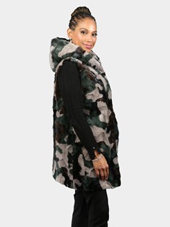 Woman's Camo Mink Fur Vest with Hood