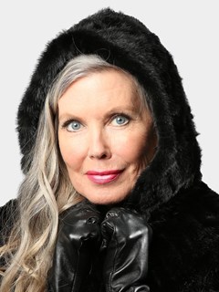 Woman's Black Knitted Mink Fur Zipper Poncho with Hood