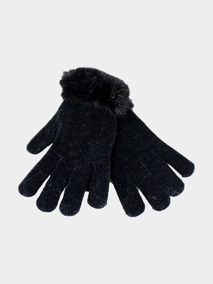 Woman's Black Knit Chenille Gloves