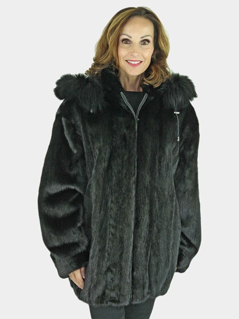 Woman's Black Mink Fur Parka