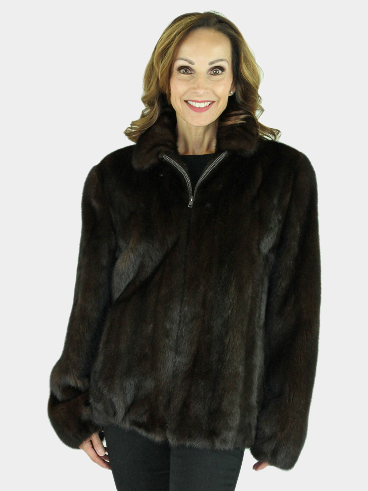 Mink fur coat real mink fur jacket brown color - Furriers online