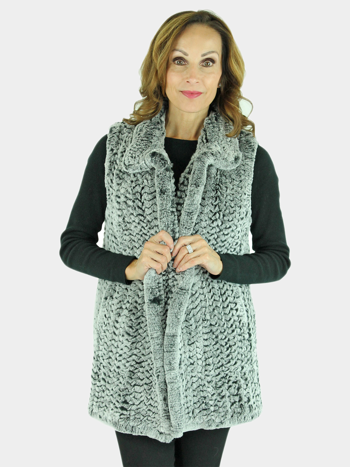 Chinchilla Dyed Knitted Rex Rabbit Fur Vest | Day Furs